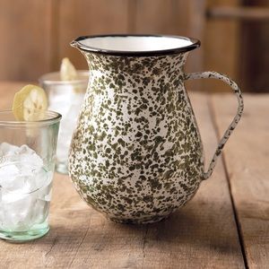 Enamelware green speckled pitcher